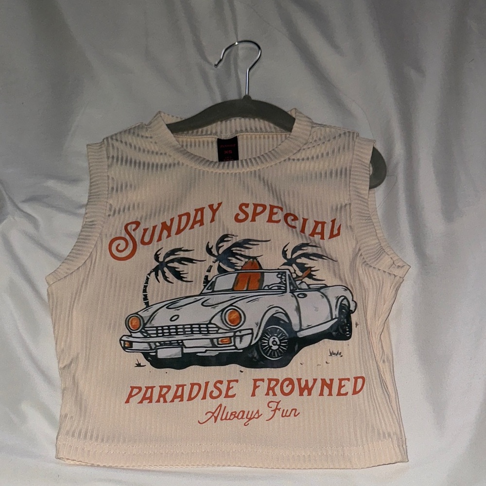Kids Cream Sleeveless Top with Car Print